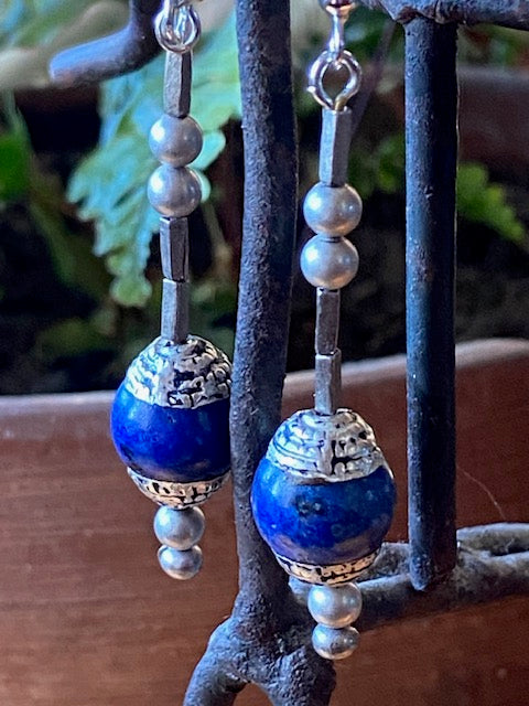 Nepali Lapis Lazuli and Silver Earrings LONG