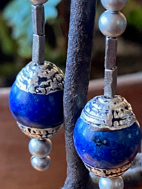 Nepali Lapis Lazuli and Silver Earrings LONG