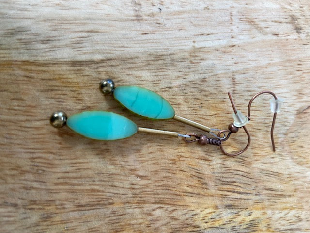 Czech Green Glass Oval Drop Earrings