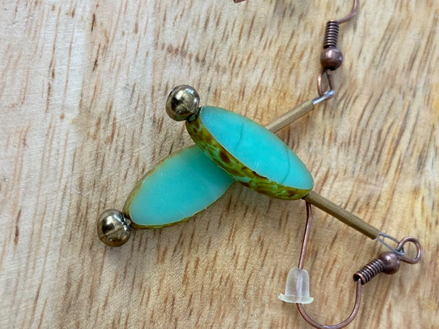 Czech Green Glass Oval Drop Earrings