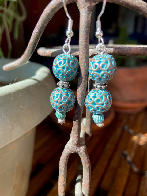 Blue Patina Copper Plated Fiddleheads Earrings