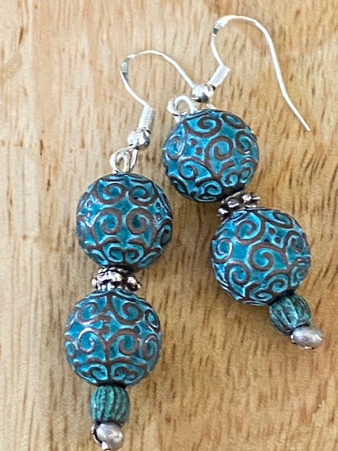 Blue Patina Copper Plated Fiddleheads Earrings