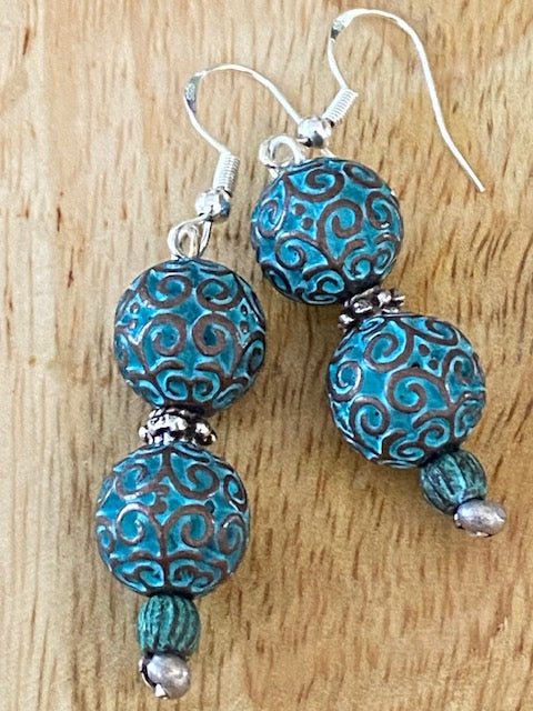 Blue Patina Copper Plated Fiddleheads Earrings