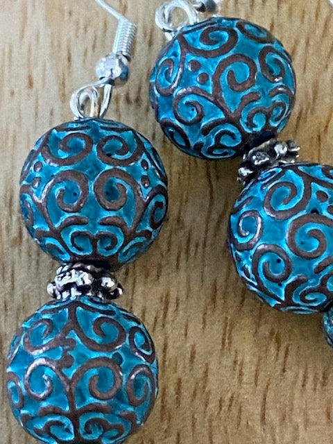 Blue Patina Copper Plated Fiddleheads Earrings