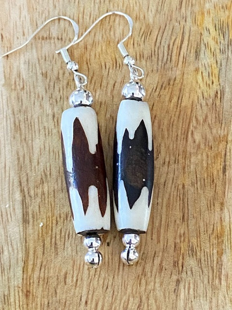 Zigzag Batik Bone Bead Earrings