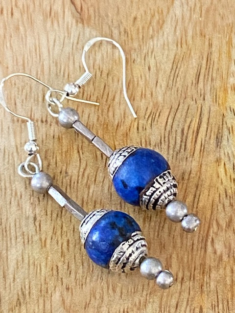 Nepali Lapis Lazuli and Silver Earrings SHORT