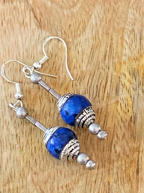 Nepali Lapis Lazuli and Silver Earrings SHORT