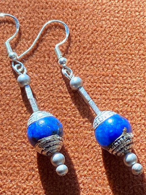 Nepali Lapis Lazuli and Silver Earrings SHORT
