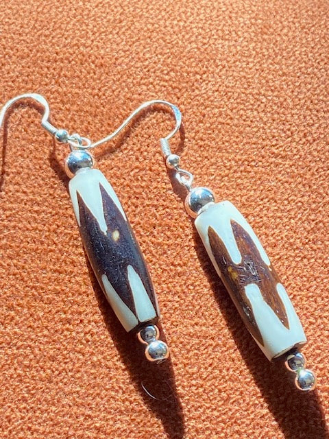 Zigzag Batik Bone Bead Earrings