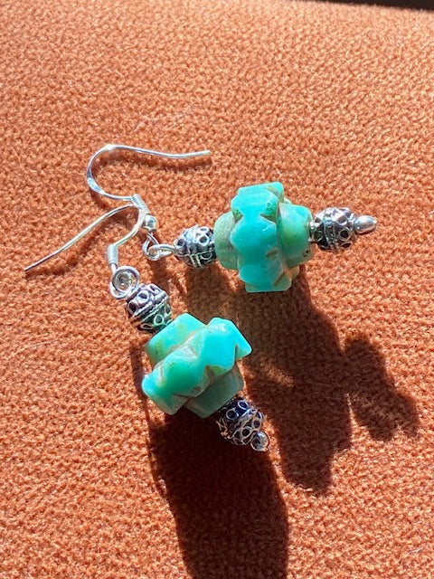 Turquoise Czech Glass Picasso Crown Bead Earrings