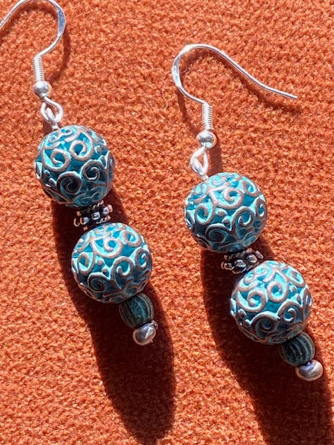 Blue Patina Copper Plated Fiddleheads Earrings