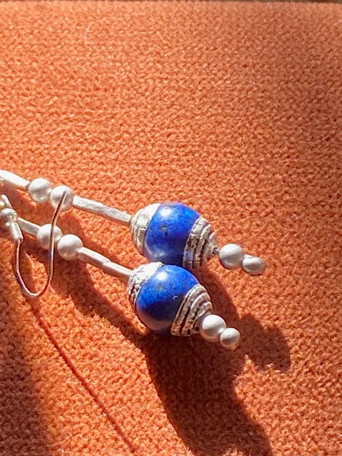 Nepali Lapis Lazuli and Silver Earrings LONG