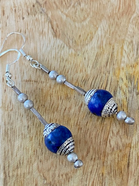 Nepali Lapis Lazuli and Silver Earrings LONG