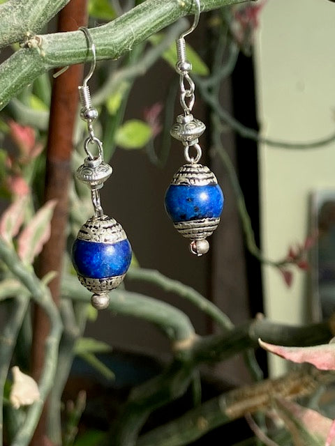 Lapis and Silver Saucer Bead Earrings