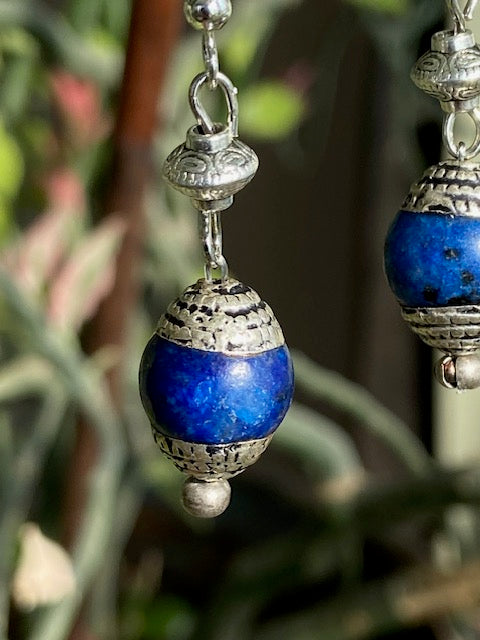 Lapis and Silver Saucer Bead Earrings