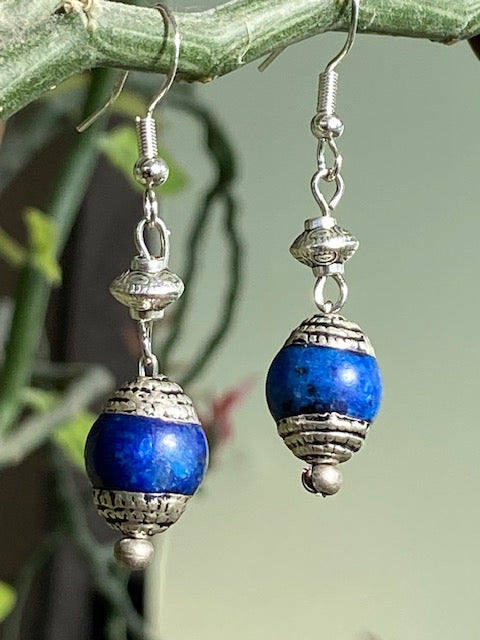 Lapis and Silver Saucer Bead Earrings