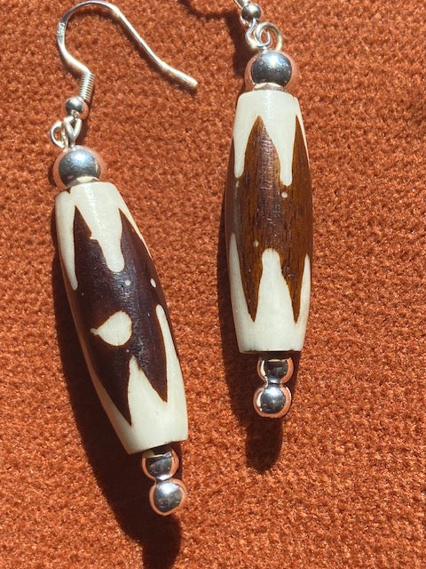 Zigzag Batik Bone Bead Earrings