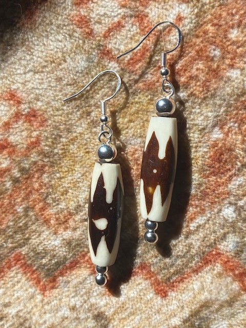 Zigzag Batik Bone Bead Earrings