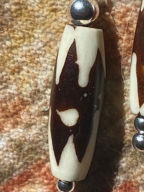 Zigzag Batik Bone Bead Earrings