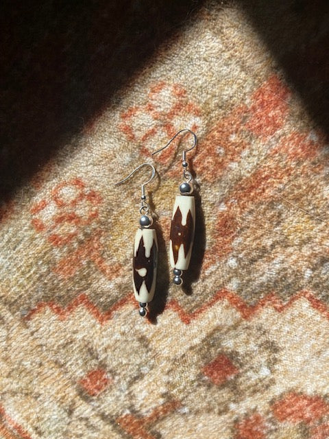Zigzag Batik Bone Bead Earrings
