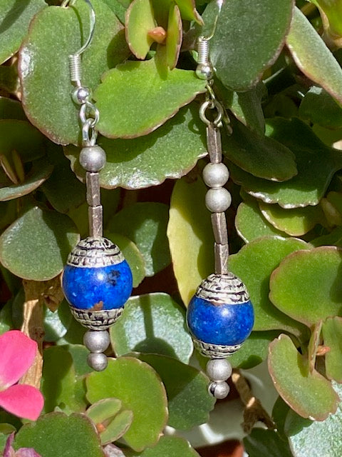 Nepali Lapis Lazuli and Silver Earrings SHORT