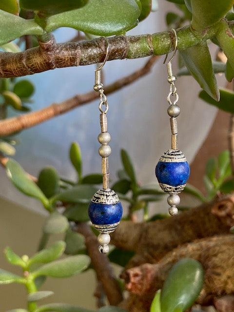 Nepali Lapis Lazuli and Silver Earrings LONG